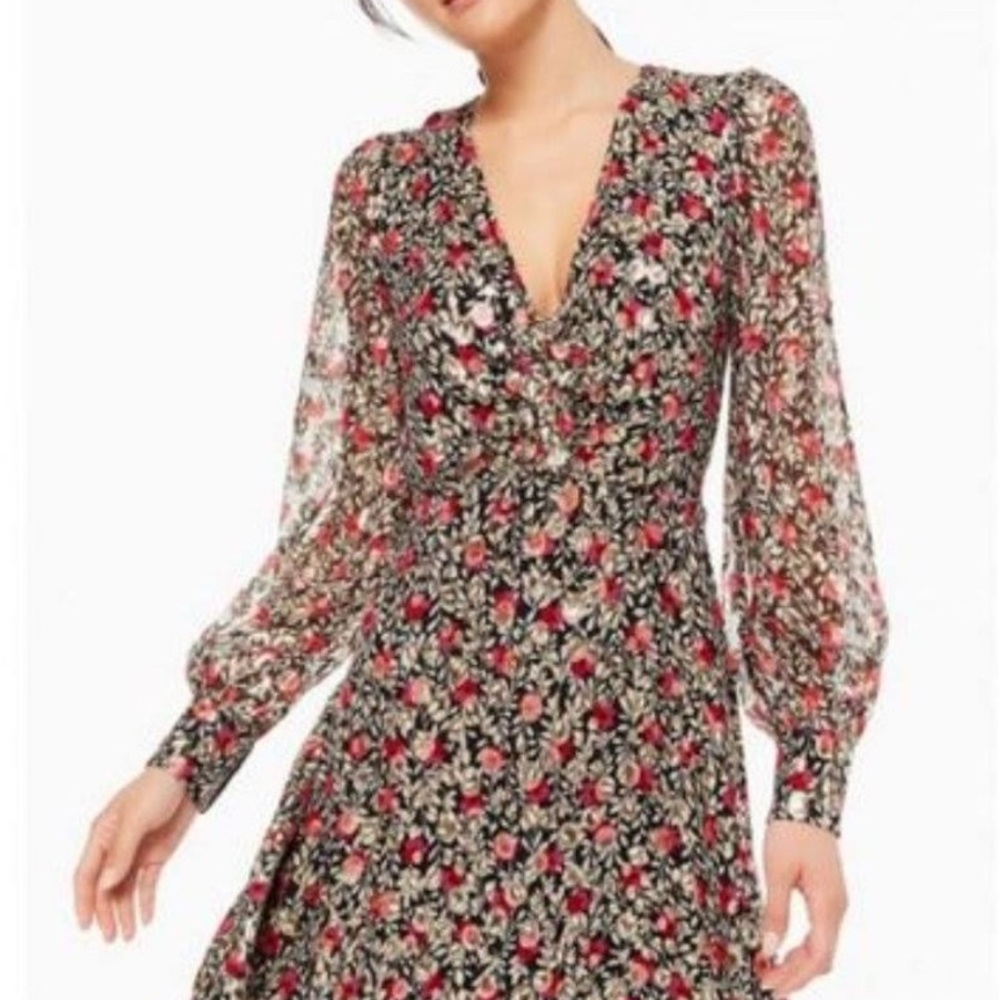 KATE SPADE New York Gold Metallic Floral Park Clip Dot Mini Silk Dress